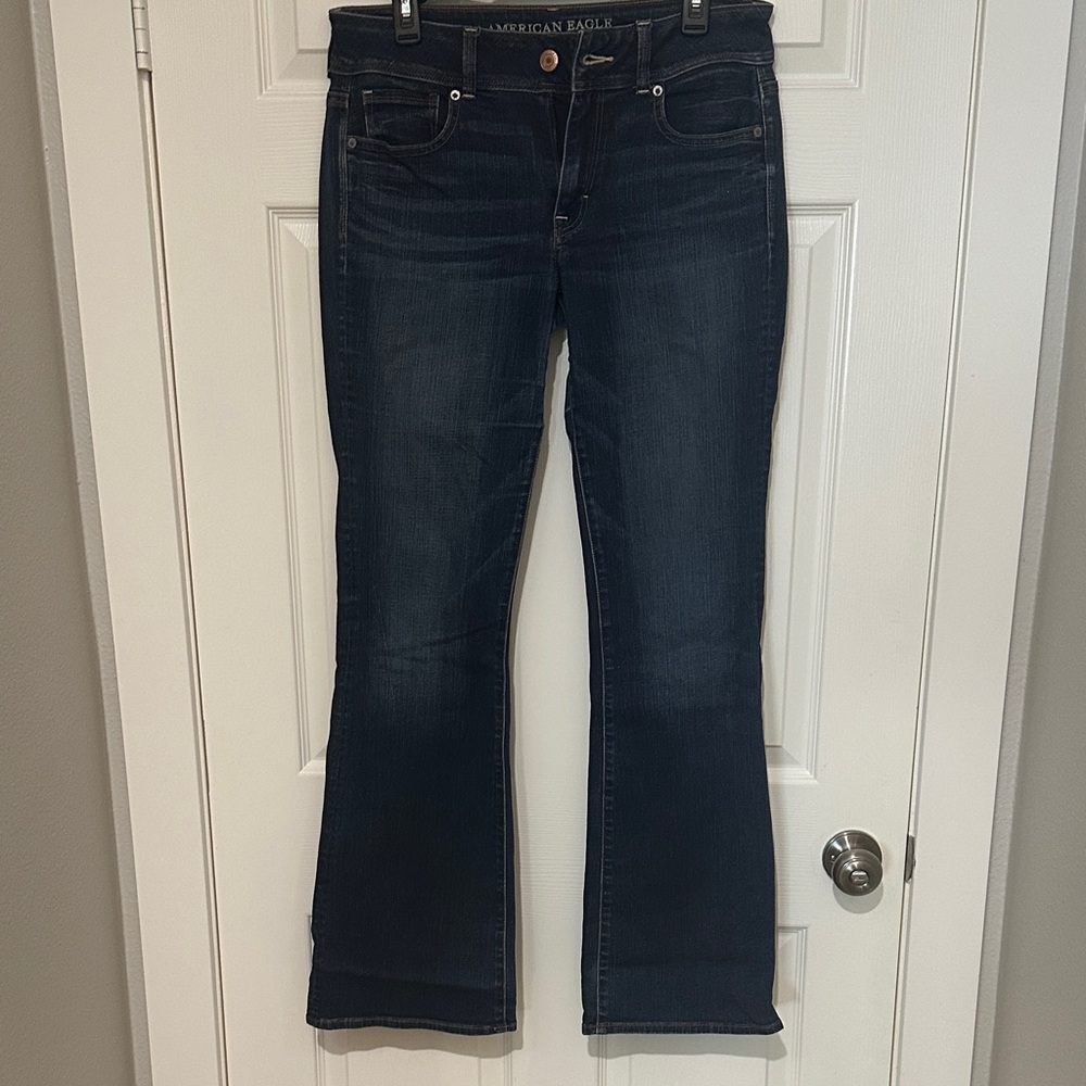 American Eagle Outfitters Women's Dark Blue Kick Boot Jeans